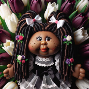 African-American cabbage patch doll with huge dimples,
Her hair...