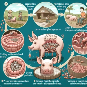 Ilustración 2D didáctica La cisticercosis en cerdos es una enfer...