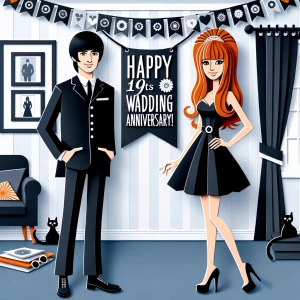 ‘Happy 19th Anniversary!’ Written
A 60s mod vibe with a tan male...