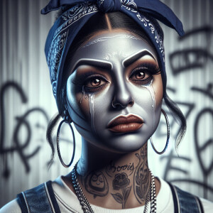 Create an image featuring a Latina woman with a " crying" white...