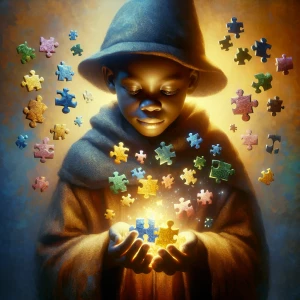 "Illustrate a young African American child gently holding a dive...