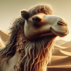 Create a detailed, lifelike portrait of a majestic camel, focusi...