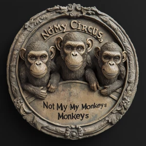 Create a 3D bas-relief image featuring three monkeys with resemb...