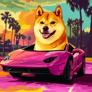 MEME DOGE in GTA art style — Doge in a lambo — in the style of a...