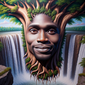 A hyper-realistic 3-D oil painting depicting a tree integrated w...
