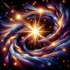 A galactic pulsar shines like a crown jewel amidst swirling cosm...