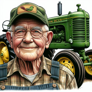 caricature of a 95 year old American grandpa, checkered shirt, c...