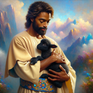 Oil painting of an African-American man resembling Jesus Christ,...