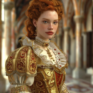 Create a photorealistic image of a light ginger-haired model wal...