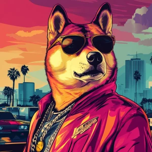 MEME DOGE in GTA art style,  test, in the style of a Grand Theft...