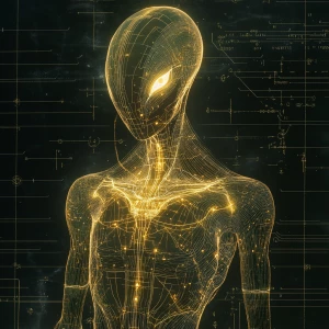 A serene alien hybrid depicted in a style inspired by acupunctur...