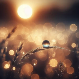A close-up of a dewdrop resting delicately on a blade of grass,...