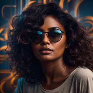 A beautiful brown-skinned lady wearing glasses, with black long...