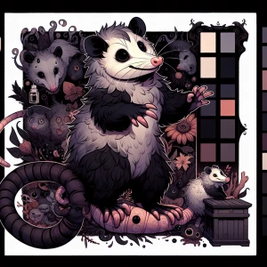 Sketch of an adorable opossum in a playful pose.