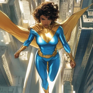 With the massive metropolis sprawling beneath her, the superhero...