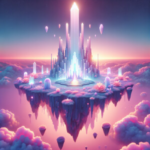 An ethereally glowing floating island, its edges shimmering with...