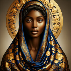 A dignified African-American woman with a serene expression stan...