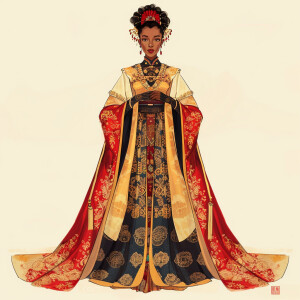 Create a full-body illustration of an Empress representing a mix...