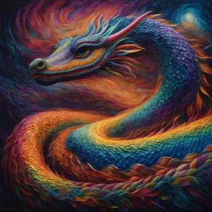 A heavenly cosmic serpent constructed of plush nanotechnology, i...