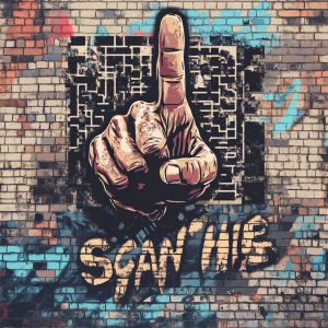 Generate an image of a hand giving the middle finger, overlaid o...