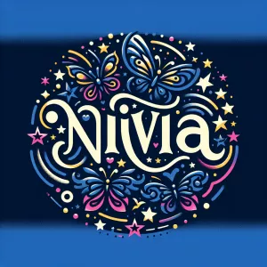 Create a logo featuring the word 'NIVIA' in a whimsical yet soph...