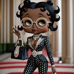 Design an image of Betty Boop reenvisioned with a dark chocolate...