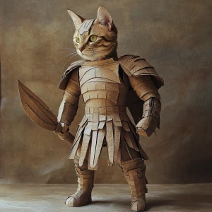 cat in gladiator role in carton style