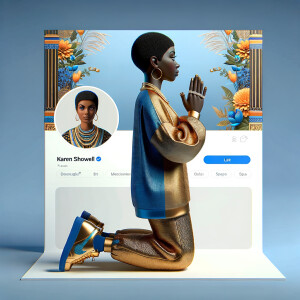 Create a 3D illustration of a realistic light skinned African-Am...
