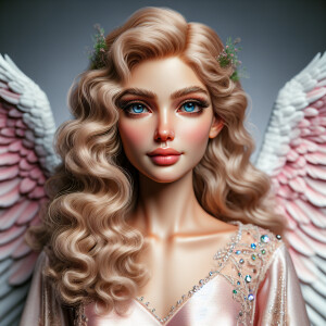 Full body of A very beautiful angel with light pink wings. She h...