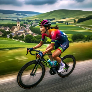 Create an image of a cyclist competing in the Tour de France, de...