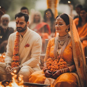 A muscular, perspiring man seated next to his Gujarati mother-in...