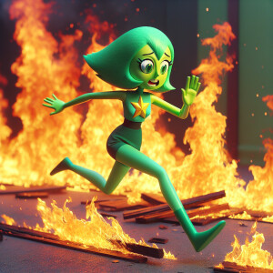 Peridot from Steven universe running through flames