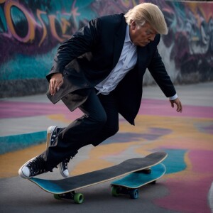 Donald Trump skate boarding wearing Converse Allstars black high...
