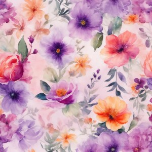 Create a tileable pattern showcasing watercolor florals in vivid...
