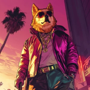 MEME DOGE in GTA art style — — highly detailed character portra...