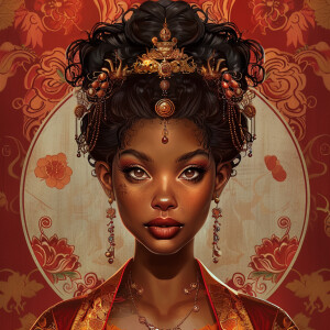 Create an illustration of a Mixed Ethnicity Empress, embodying A...