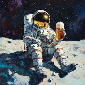 Astraunaut on the Moon enjoying beer
