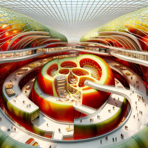 Design a mall with architecture inspired by the interior of a to...