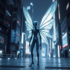 In the stark backdrop of a metallic cityscape, a futuristic enig...