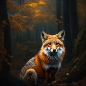 In the ethereal mist of a moonlit forest, a shimmering gilded fo...