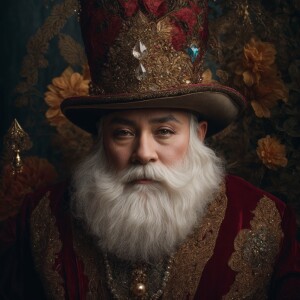 A whimsically sophisticated gnome, adorned in lustrous antique g...