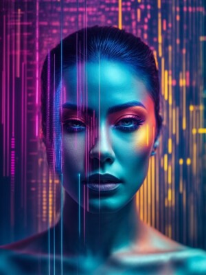 A cyborg with a forex graph on side