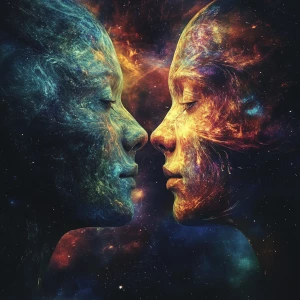 Create an image depicting a pair of identical Gemini twins who p...