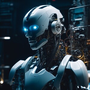 A futuristic humanoid robot with a highly detailed mechanical st...