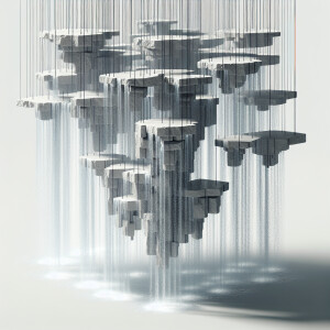 Imagina una fuente catarata colgant compuesta de varios segmento...