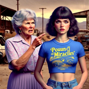 Refine a 1973-style color film photograph depicting an irate eld...