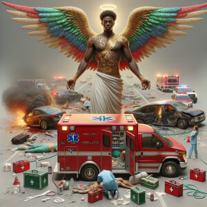 Create a realistic 3D oil painting depicting a scene of emergenc...