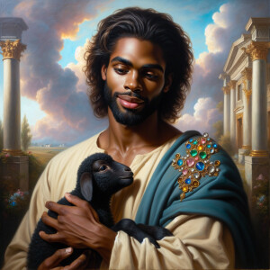 Oil painting of an African-American man resembling Jesus Christ,...
