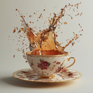 Super detailed image of spilling the tea cup