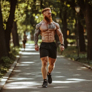 Muscle bodybuilder ginger hair beard hairy chest jogging shorts...